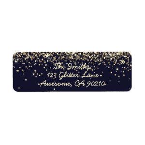 Chic Script Navy Glitter Wedding Return Address Label
