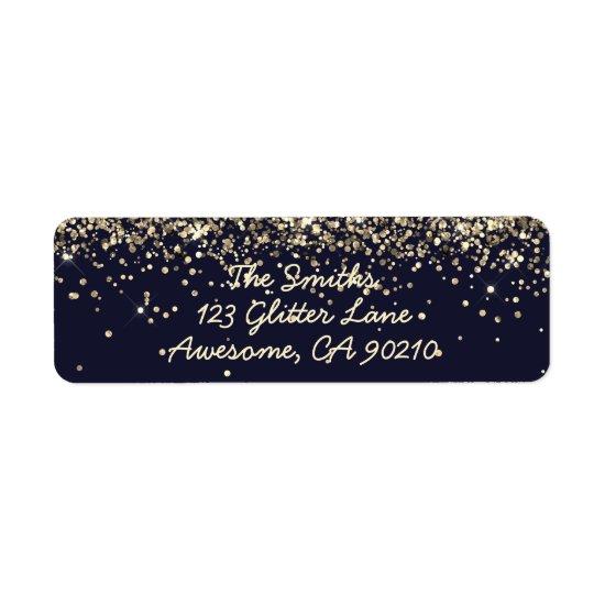 Chic Script Navy Glitter Wedding Return Address Label