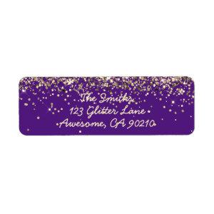 Chic Script Purple Glitter Wedding Return Address Label