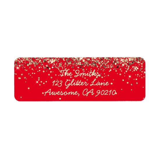 Chic Script Red Glitter Wedding Return Address Label