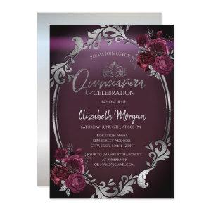 Chic Silver Frame Burgundy Roses Quinceañera
