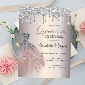 Chic Silver Glitter Drips,Dress Quinceañera