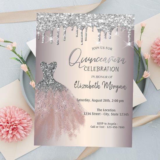 Chic Silver Glitter Drips,Dress Quinceañera