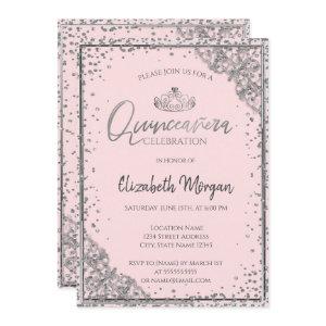 Chic Silver Tiara,Diamonds Blush Pink Quinceañera