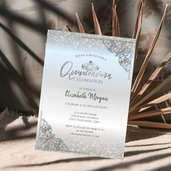 Chic Silver Tiara,Silver Dust Frame Quinceañera
