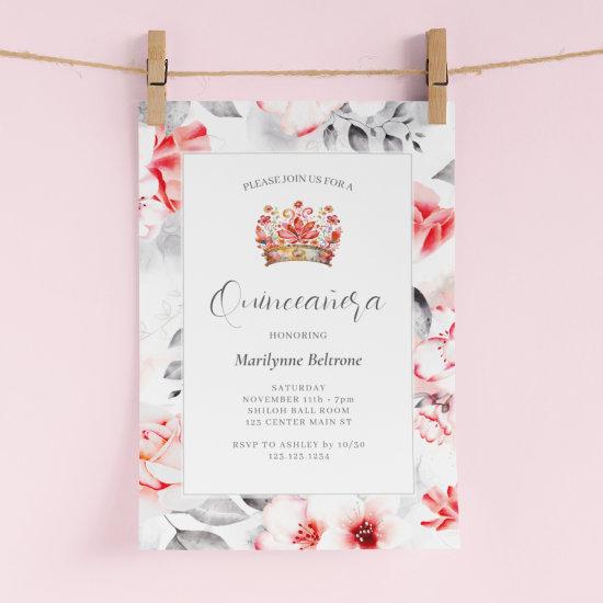 Chic Sophisticated Red Floral Quinceañera