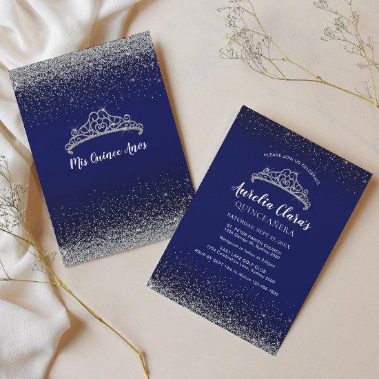 Chic Sparkling Blue Silver Tiara Quinceanera