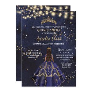 Chic Starry Night Navy Blue Dress Gold Quinceañera