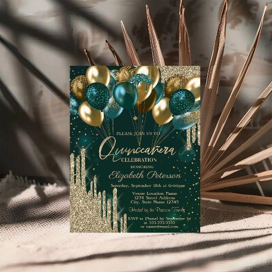 Chic Stylish Gold Glitter Drips Balloons Green