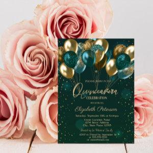 Chic Stylish Gold Green Balloons Green Quinceañera