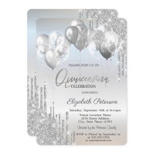 Chic Stylish Silver Glitter Drips Balloons