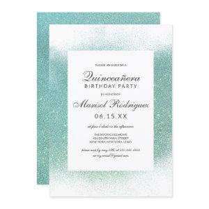 Chic Teal White Glitter Dust Border Quinceañera