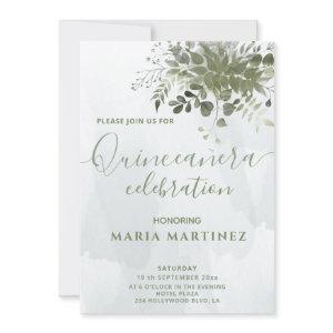 Chic watercolor greenery eucalyptus Quinceañera