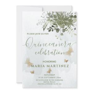 Chic watercolor greenery eucalyptus Quinceañera