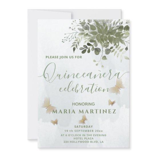 Chic watercolor greenery eucalyptus Quinceañera