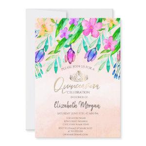 Chic Watercolor Spring Flowers Quinceañera