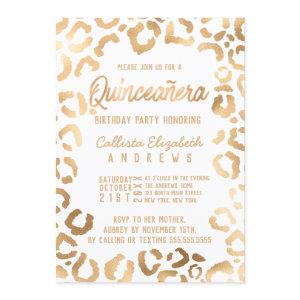 Chic White Gold Cheetah Leopard Quinceañera