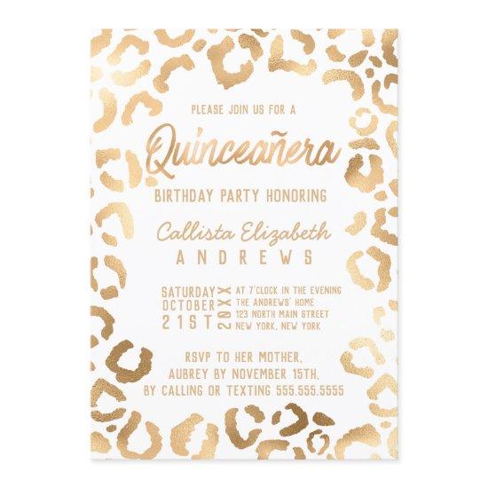 Chic White Gold Cheetah Leopard Quinceañera