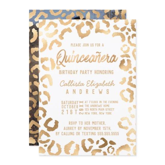 Chic White Gold Cheetah Leopard Quinceañera Photo