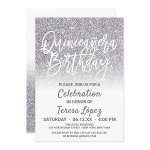 Chic White Silver Faux Glitter Ombre Quinceañera