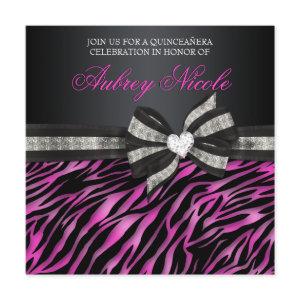 Chic Zebra Quinceañera Invite With Jeweled Bow