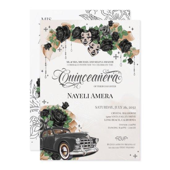 Chicana Lowrider Black Rose Chola Quinceanera