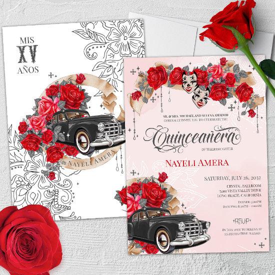 Chicana Lowrider Red Rose Chola Quinceanera