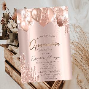ChicRose Gold Glitter Drips Balloons Quinceañera