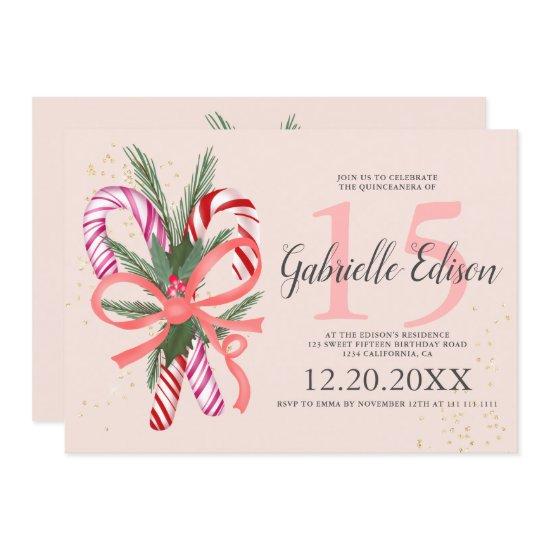 Christmas candy cane glitter pink quinceanera