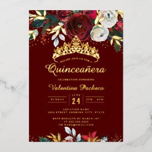 Christmas Gold Red Festive Foliage Quinceanera  Foil