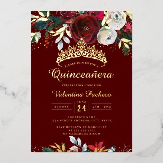 Christmas Gold Red Festive Foliage Quinceanera  Foil