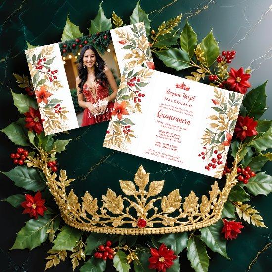 Christmas Holly Sweet Floral Spanish Photo Mis XV
