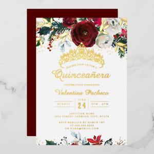 Christmas Red Gold Festive Foliage Quinceanera  Foil