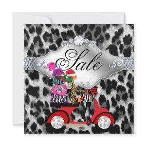 Christmas Sale Party Invite Leopard White Black
