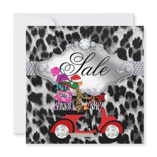 Christmas Sale Party Invite Leopard White Black