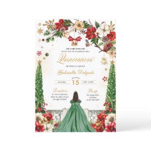 Christmas Winter Poinsettia Green Red Quinceanera