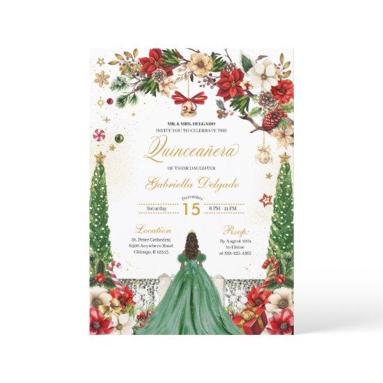 Christmas Winter Poinsettia Green Red Quinceanera
