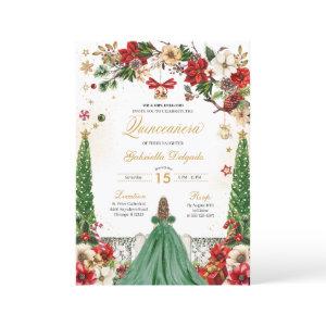 Christmas Winter Poinsettia Green Red Quinceanera