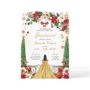Christmas Winter Poinsettia Red Gold Quinceanera