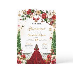 Christmas Winter Poinsettia Red Gold Quinceanera