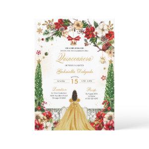 Christmas Winter Poinsettia Red Gold Quinceanera