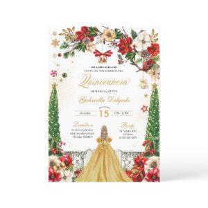 Christmas Winter Poinsettia Red Gold Quinceanera