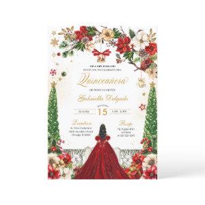 Christmas Winter Poinsettia Red Gold Quinceanera