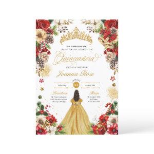 Christmas Winter Red & Gold Poinsettia Quinceanera