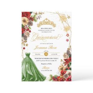 Christmas Winter Red & Gold Poinsettia Quinceanera