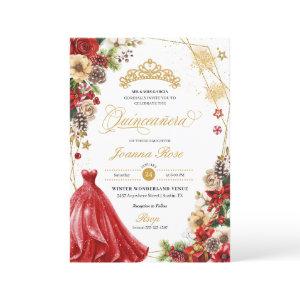 Christmas Winter Red & Gold Poinsettia Quinceanera