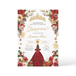 Christmas Winter Red & Gold Poinsettia Quinceanera