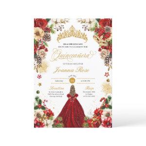Christmas Winter Red & Gold Poinsettia Quinceanera