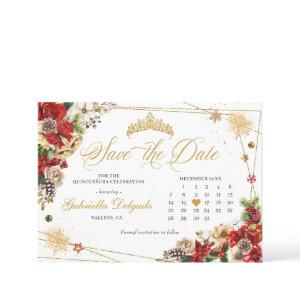 Christmas Winter Red Gold Poinsettia Save The Date