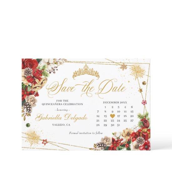 Christmas Winter Red Gold Poinsettia Save The Date